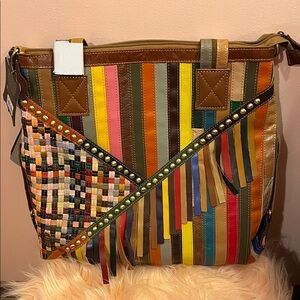 AmeriLeather Zele Leather Multicolor Patchwork Shoulder Bag